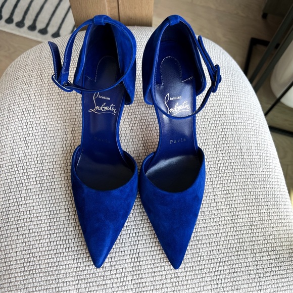 Christian Louboutin Astrida Bride 100 Suede Pump in Blue Suede - Picture 2 of 7